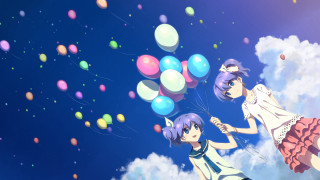 Anime girls flying balloons blue - balloon free wallpaper for desktop