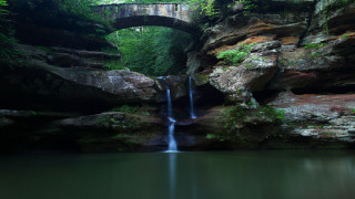 Waterfall bridge over background water - a bridge over the water free wallpaper for desktop