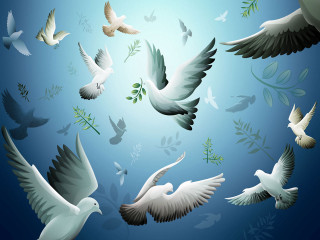 Birds flying leaves branches group 2 - a group of birds free wallpaper