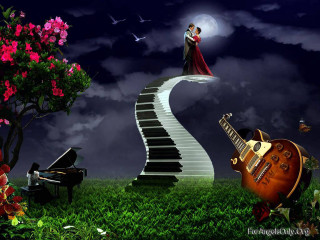 Couple piano grass guitar night 2 - a piano free wallpaper