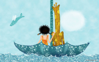 Woman boat ocean pole water - the water and a bird free wallpaper