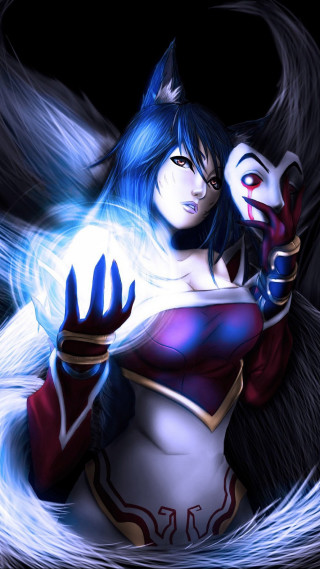Blue haired vastaya demon mask - hand free wallpaper for mobile