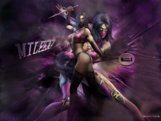 Women costume swords purple background - text free wallpaper