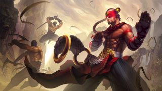 Man red headband holding snake - his hand and a demon free wallpaper