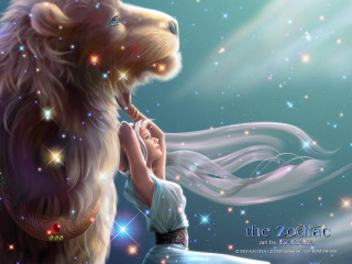 Woman brushing lion teeth stars - the background and a sky full free wallpaper