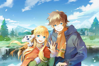 Anime couple lake forest panda 2 - official art free wallpaper for desktop