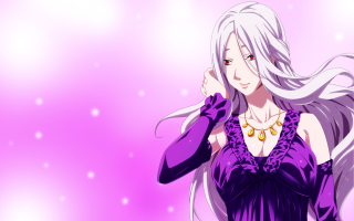 White haired purple dress portrait - flowing hair free wallpaper