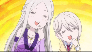 Anime girls smiling yellow background - each others eye free wallpaper