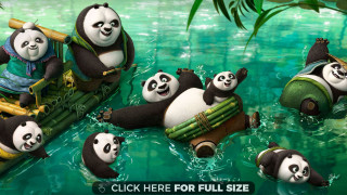 Pandas floating water bamboo rafts - top of a body free wallpaper