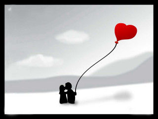 Couple red balloon snow heart - string free wallpaper