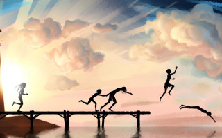 People jumping bridge water lighthouse - a lighthouse in the background free wallpaper