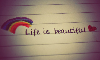 Rainbow heart life is beautiful - black ink free wallpaper