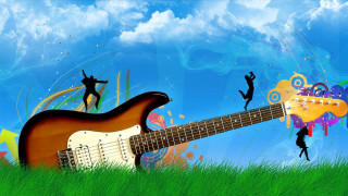 Guitar jump man grass sky - free anime wallpaper for desktop