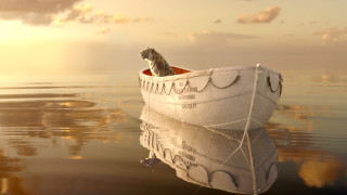 Dog boat water sky clouds - cgstudio free wallpaper