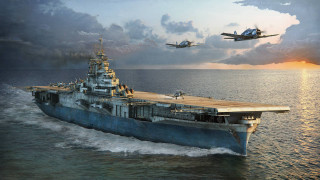 Large ship ocean planes flying - cinematic matte painting free wallpaper