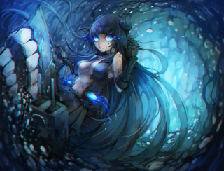 Woman sword blue tunnel bubbles - cybernetic free wallpaper for desktop