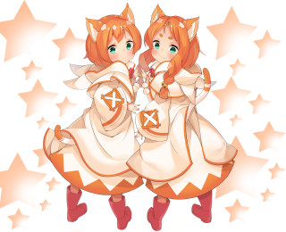 Anime girls white orange stars - ayo free wallpaper for desktop