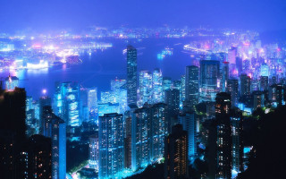 City night lights buildings blue - cyberpunk city free wallpaper for desktop