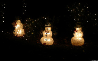 Snowmen lights dark trees background - folk art free wallpaper