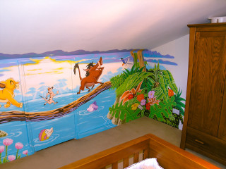 Cartoon mural room crib bed - incredible art free wallpaper