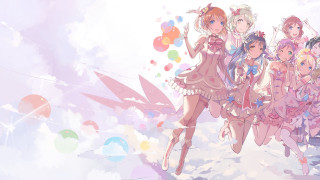 Anime girls flying balloons sky - the background and a sky background free wallpaper for desktop