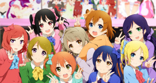 Anime girls group posing hands - their eye free wallpaper