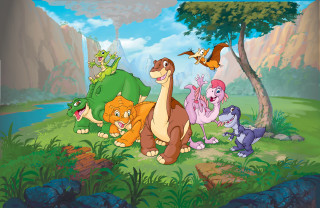 Cartoon animals forest river mountain - a group of cartoon animals free wallpaper for desktop