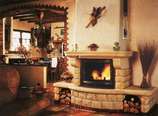 Living room fireplace couch clock - warm free wallpaper