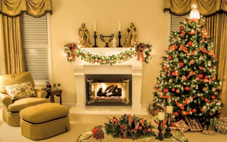 Living room christmas tree fireplace 4 - ornamental free wallpaper