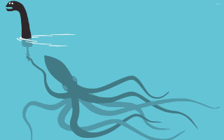 Black white octopus swimming blue - a blue ocean free wallpaper