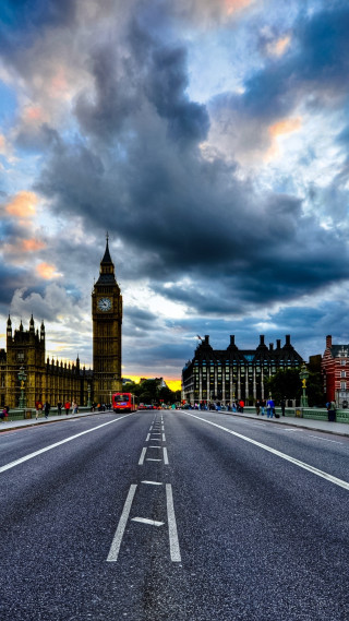 Street clock tower cloudy sky - a street free wallpaper for mobile