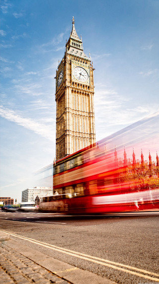 Red bus clock tower blue - christopher wren free wallpaper for mobile