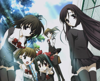 Anime girls group building trees - a group of anime girls free wallpaper