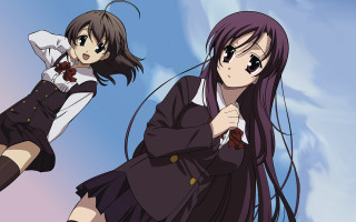 Two anime girls purple hair 3 - a black dress free wallpaper