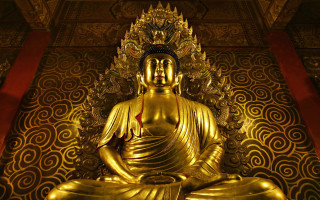 Golden buddha statue red carpet - floor free wallpaper for desktop