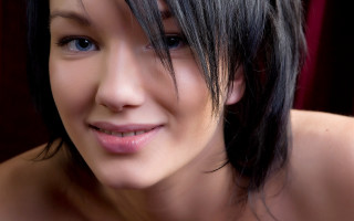 Woman black hair smile chest - her face and chest free wallpaper