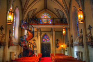 Church red carpet staircase stained - a stained glass window free wallpaper