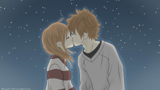 Couple kissing snow night sky - the background and a star free wallpaper