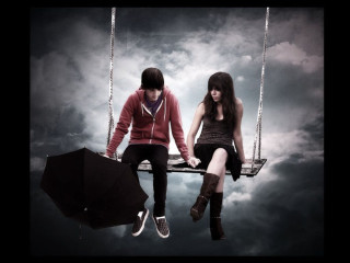 Two people swing umbrella sky 2 - a swing free wallpaper