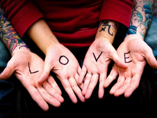 Couple hands love written palms - the word love free wallpaper