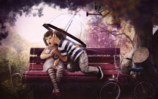 Woman bench umbrella bike sitting - cyril rolando free wallpaper