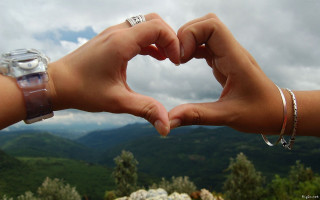 Hands heart mountains clouds sky - a heart shape free wallpaper