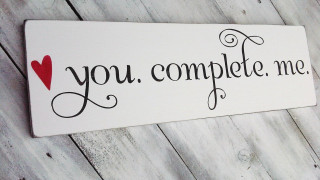 You complete me wooden sign - a wooden surface free wallpaper