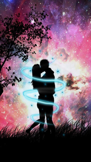 Couple kissing tree field stars 2 - under free wallpaper for mobile