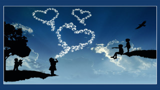 Couple flying cliff heart cloud - anne dunn free wallpaper for desktop