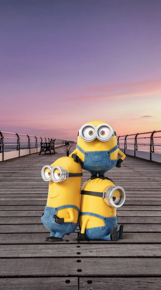 Minions sunset pier sitting top - free valentines wallpaper
