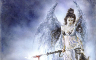 Woman sword angel wings demon - dark fantasy art free wallpaper