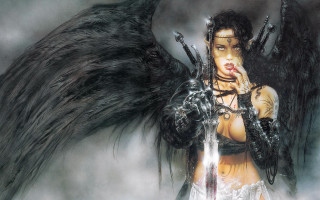 Woman knife wings demon head - her face and body free wallpaper