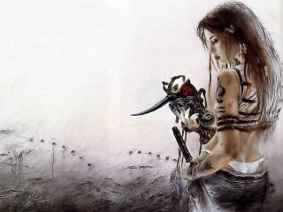 Woman sword demon arm standing - a painting of a demon free wallpaper