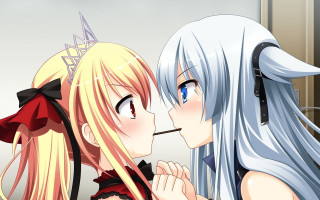 Blonde blueeyes kissing food yuri - blue eye and blonde hair free wallpaper